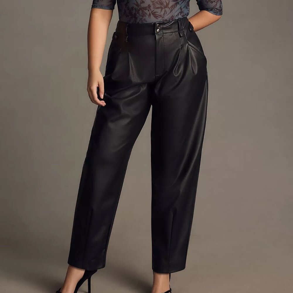 NWT Anthro Maeve Faux Leather Taper Pleated Pants | Size 18W